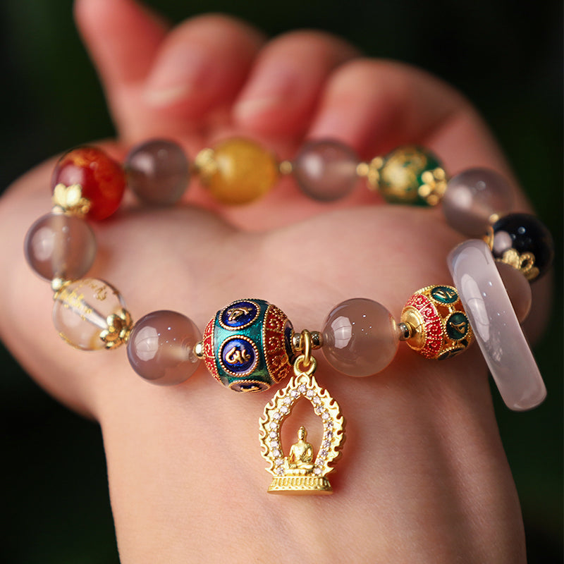 KarmaRipple's Authentic Gray Agate Five Directions Gods of Wealth Om Mani Padme Hum Buddha Talisman Bracelet p4