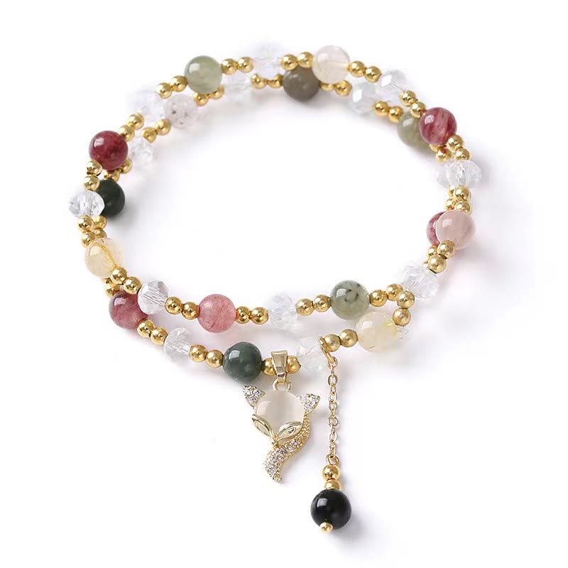KarmaRipple's Multicolored Rutilated Quartz Fox Protection Double Wrap Bracelet p5