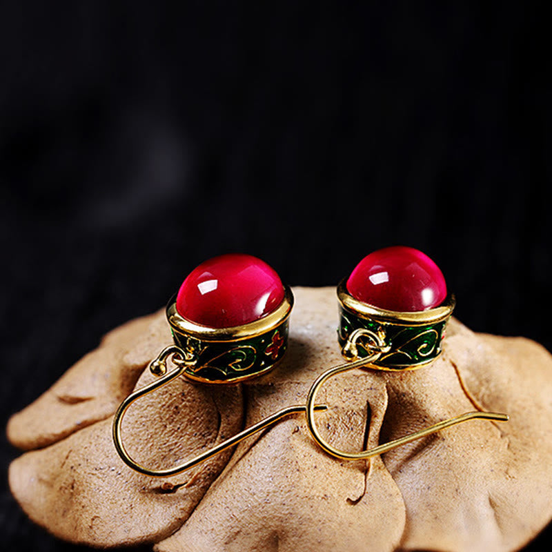 KarmaRipple's Round Red Corundum Confidence Hook Drop Dangle Earrings p7