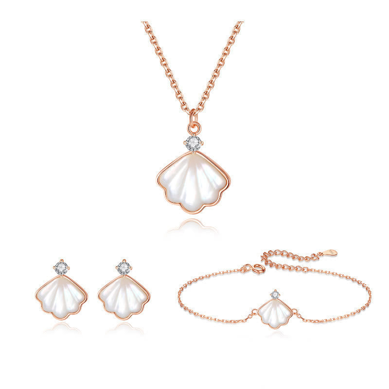 KarmaRipple's 925 Sterling Silver Tridacna Stone Shell Blessing Pendant Necklace Bracelet Earrings Jewelry Set p9