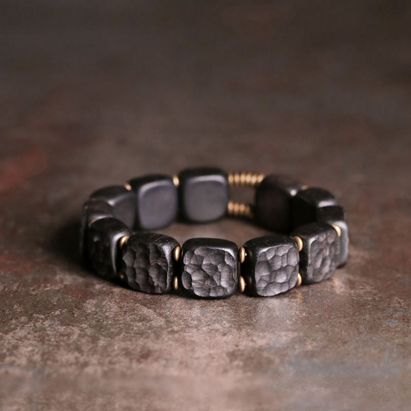 KarmaRipple's Retro Ebony Wood Texture Style Bronze Peace Balance Bracelet p5