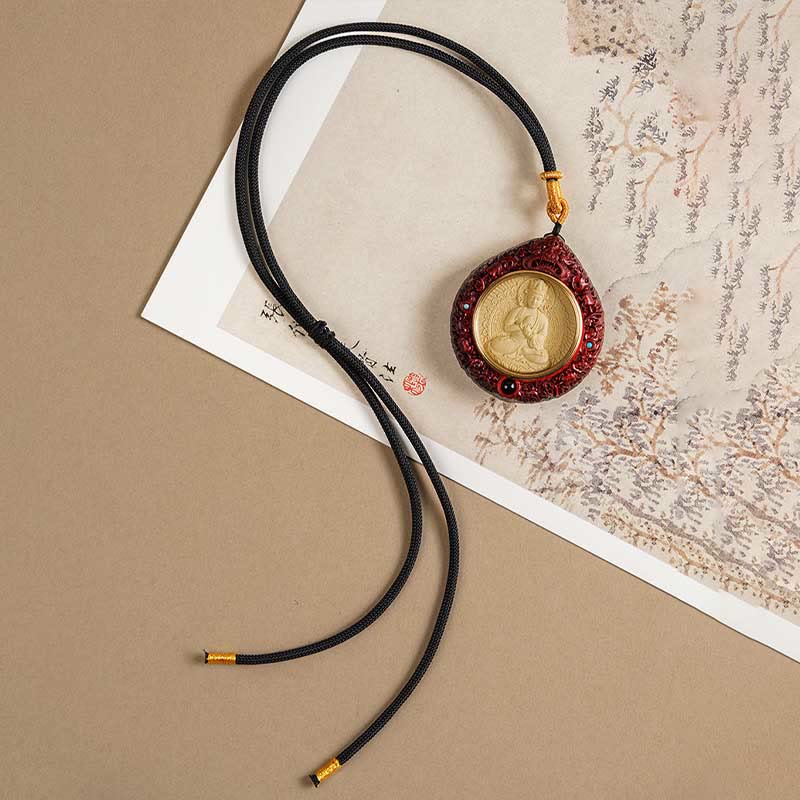 KarmaRipple's Chinese Zodiac Avalokitesvara Small Leaf Red Sandalwood Ebony Longevity Pendant Necklace p26