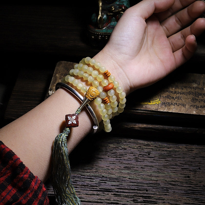 KarmaRipple's 108 Mala Beadwork Tibet Sheep Horn Amber Fortune Bracelet p7
