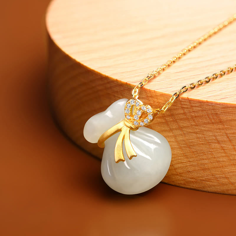 KarmaRipple's Authentic Hetian Ivory Jade Fortune Money Bag Pendant Necklace p2