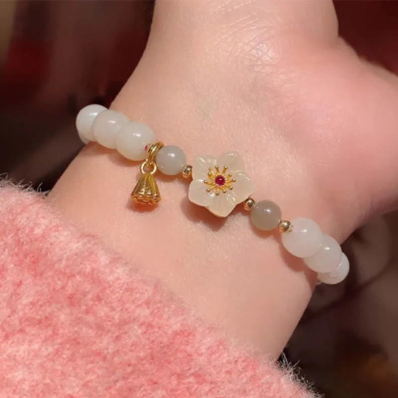 KarmaRipple's Jade Peach Blossom Flower Pearl Fortune Blessing Bracelet p11
