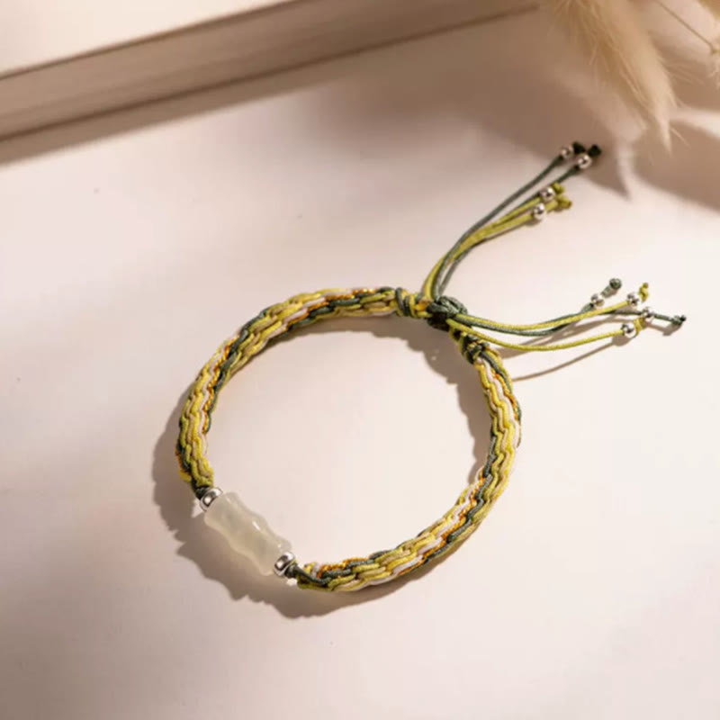 KarmaRipple's Ivory Jade Bamboo Reincarnation Weave Wealth Fortune Strength String Bracelet p2