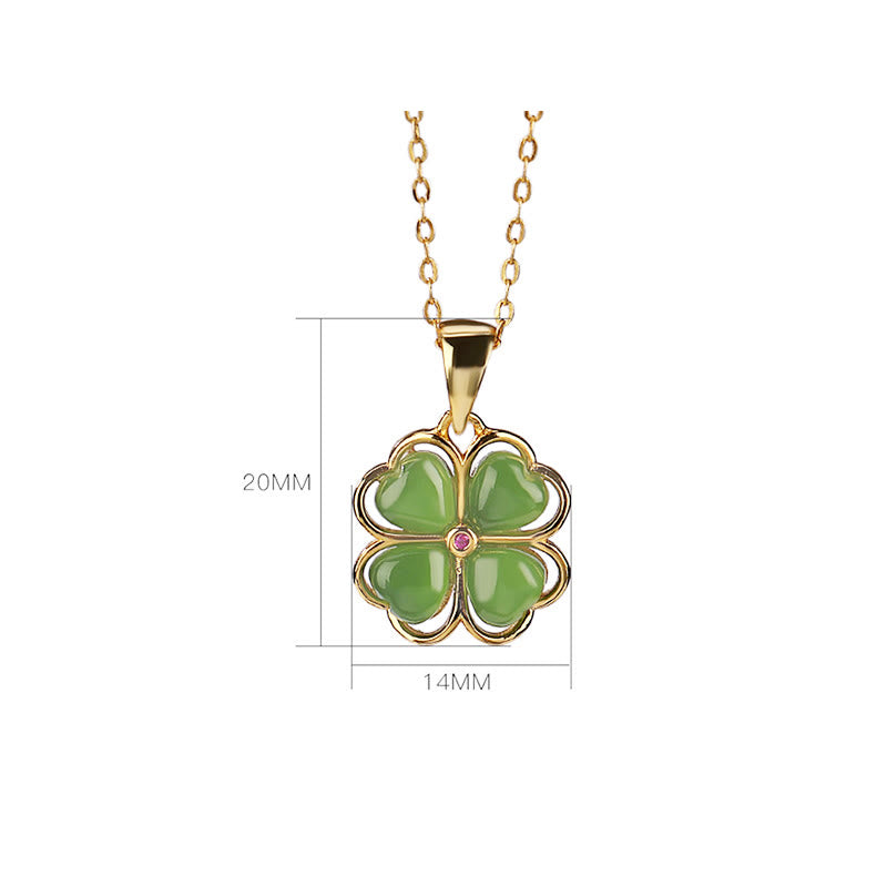 KarmaRipple's 925 Sterling Silver Hetian Cyan Jade Fortunate Four Leaf Clover Balancing Pendant Necklace p8