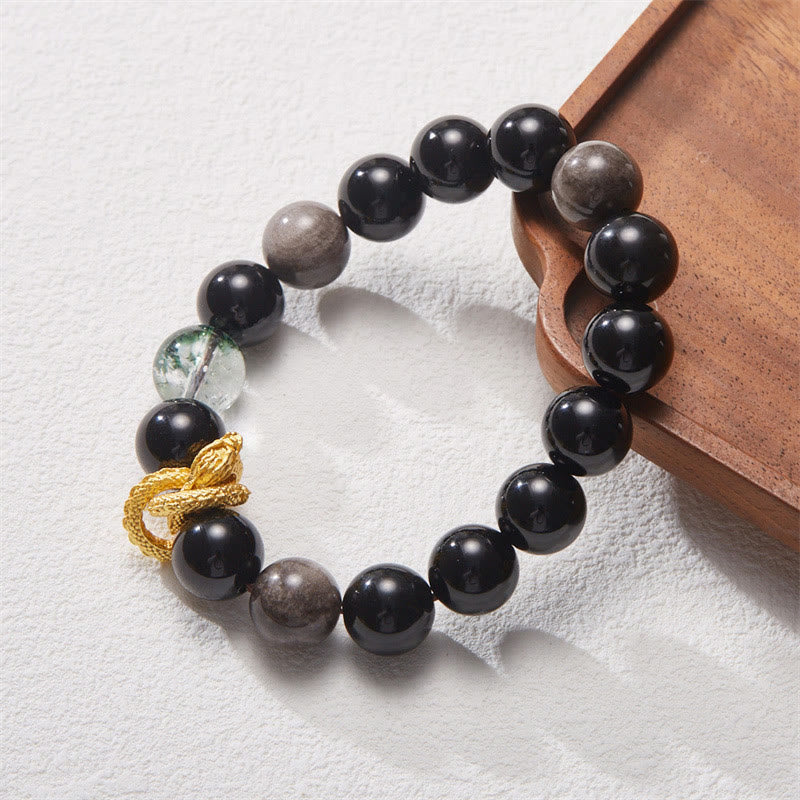 KarmaRipple's Authentic Silver Sheen Obsidian Dragon Green Phantom Protection Bracelet p8