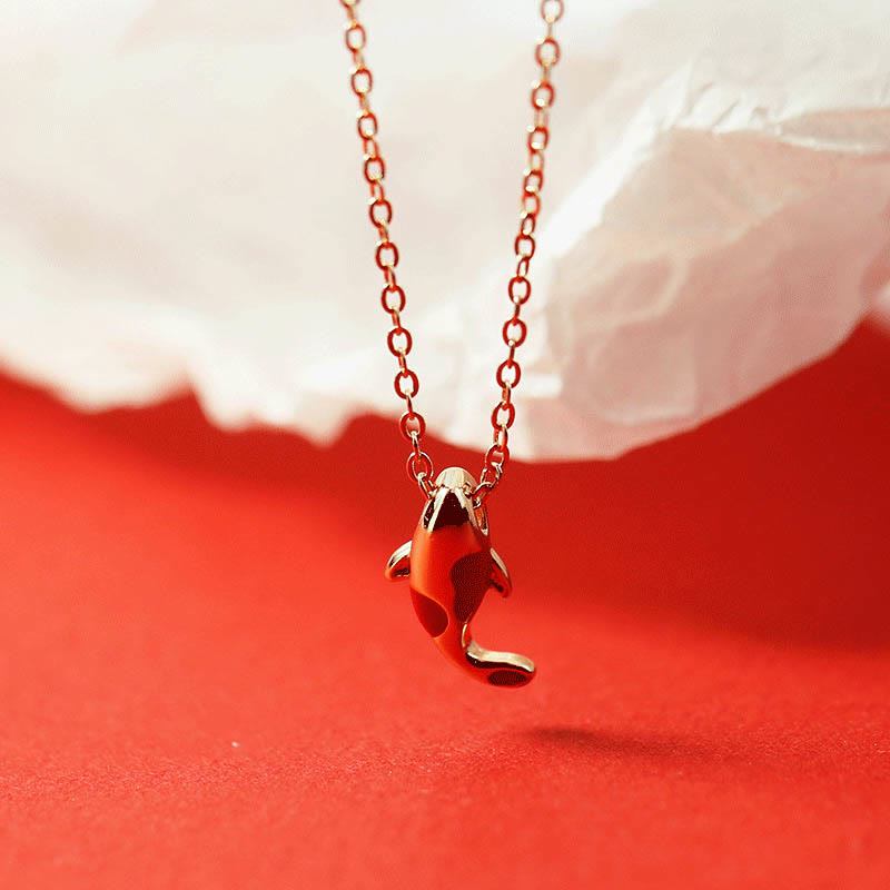 KarmaRipple's Bronze Koi Fish Wealth Pendant Necklace Red Rope Bracelet Earrings Set p3
