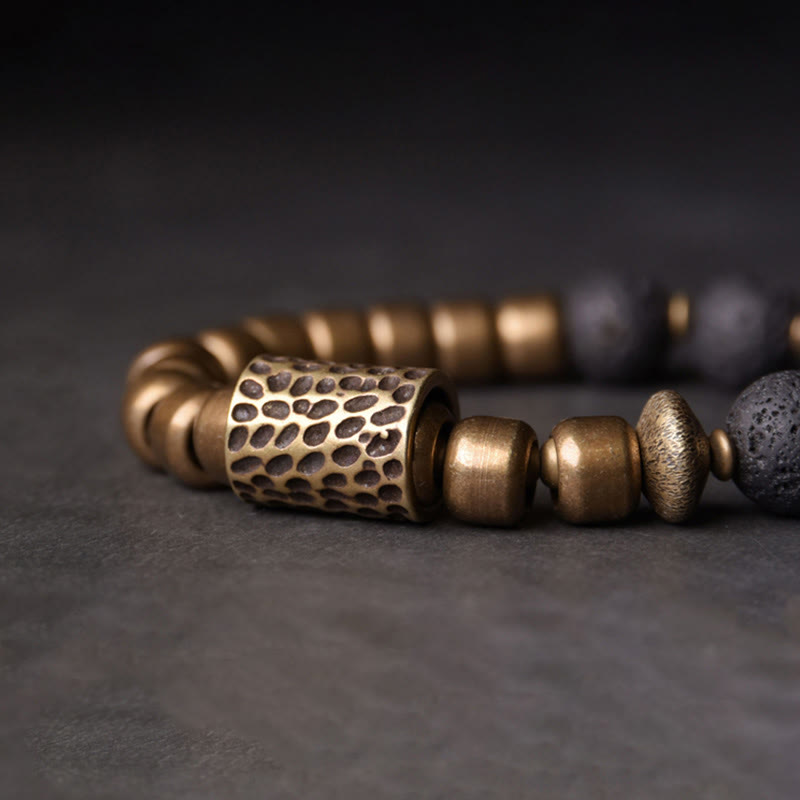 KarmaRipple's Lava Rock Stone Rainbow Obsidian Bronze Support Balancing Bracelet p5