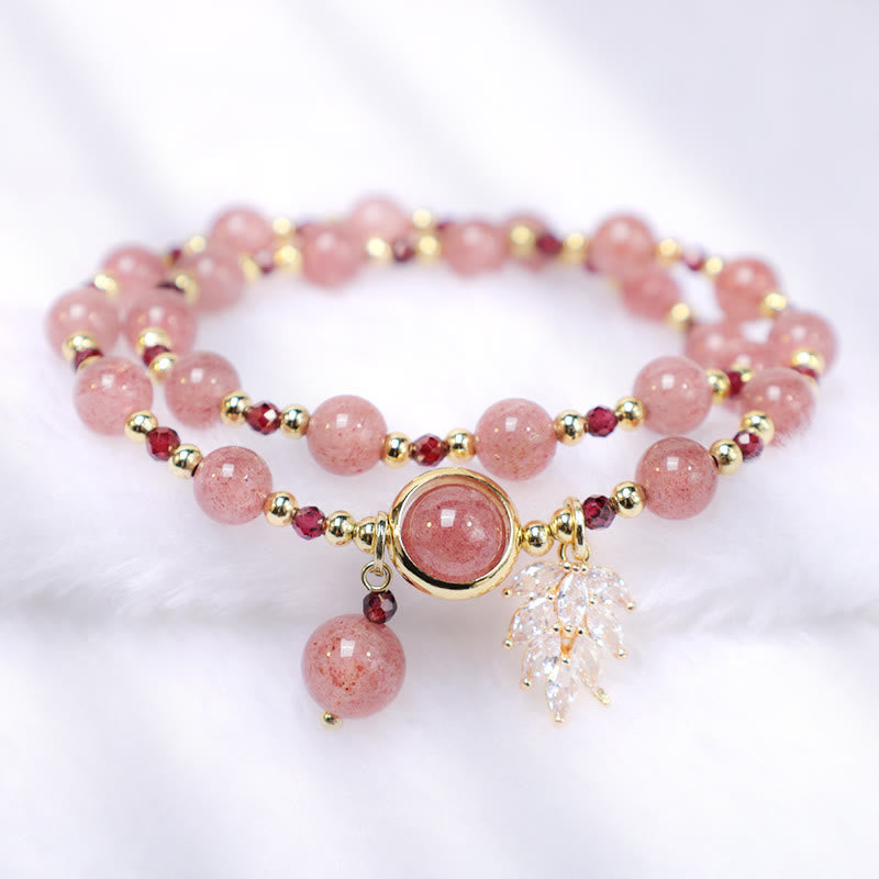 KarmaRipple's Authentic Strawberry Quartz Love Balancing Maple Leaf Talisman Double Wrap Bracelet p3