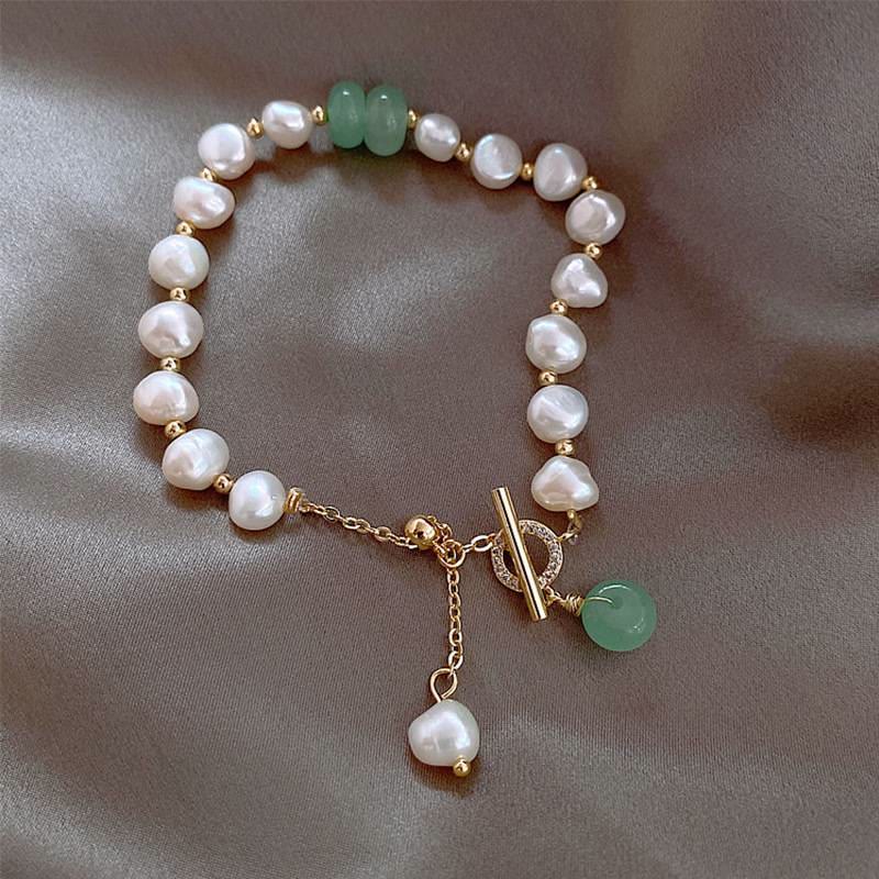 KarmaRipple's Pearl Green Strawberry Quartz Bead Balancing Chain Bracelet p18