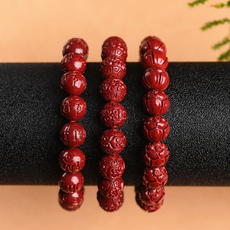 KarmaRipple's Authentic Cinnabar Om Mani Padme Hum Fret Pattern Lotus Blessing Bracelet p11