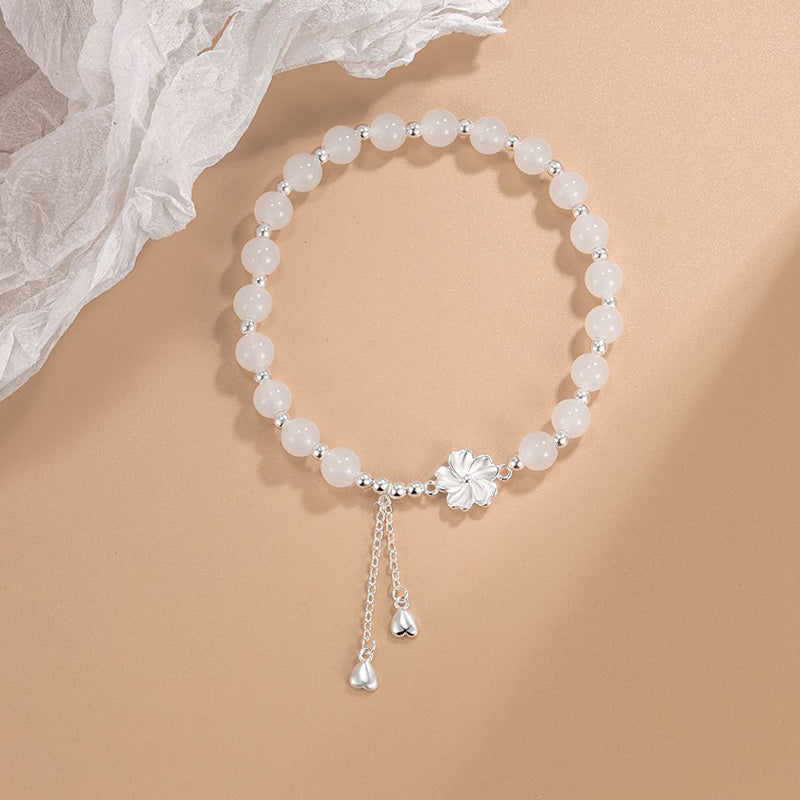 KarmaRipple's Ivory Jade Peach Blossom Petals Flower Fortune Bracelet p3