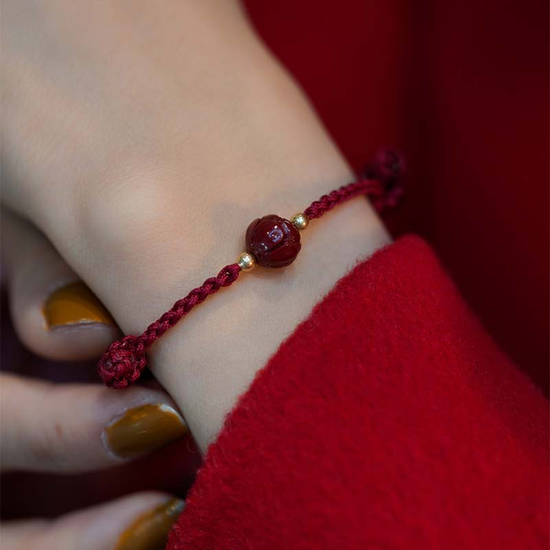 KarmaRipple's Cinnabar Jade Lotus Calm Red String Weave Bracelet p9