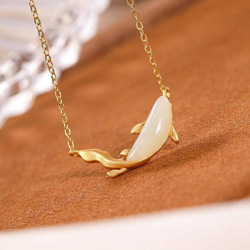 KarmaRipple's 925 Sterling Silver Ivory Jade Dolphin Fortune Pendant Necklace p4