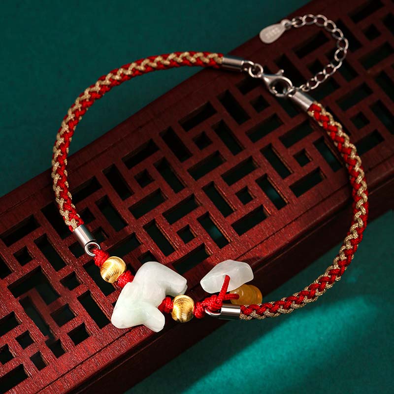KarmaRipple's Chinese Zodiac Jade Prosperity Red String Bracelet Anklet p24