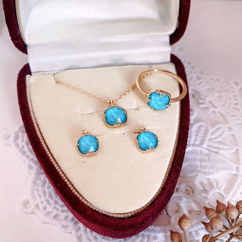 KarmaRipple's 925 Sterling Silver Plated Gold Turquoise Protection Ring Earrings Pendant Necklace Set p16