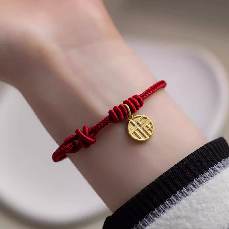 KarmaRipple's Handmade Eight Thread Peace Weave Fu Character Talisman Fortune Happiness Red Rope Bracelet p5
