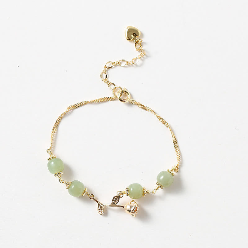 KarmaRipple's 14K Gold Plated Hetian Jade Golden Rose Flower Fortune Chain Bracelet p4