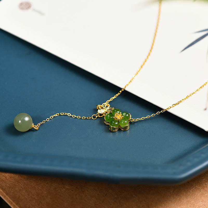 KarmaRipple's 925 Sterling Silver Hetian Cyan Jade Plum Flower Blossom Design Fortune Pendant Necklace p4