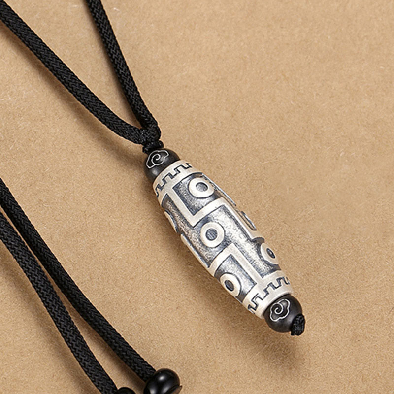 KarmaRipple's Tibet Nine-Eye Dzi Bead Pattern Bronze Auspicious Clouds Wealth Pendant Necklace p2