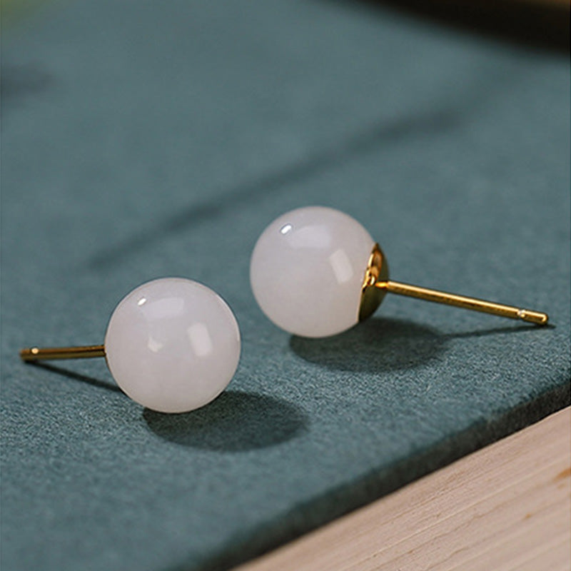 KarmaRipple's 925 Sterling Silver Round Ivory Jade Blessing Stud Earrings p11