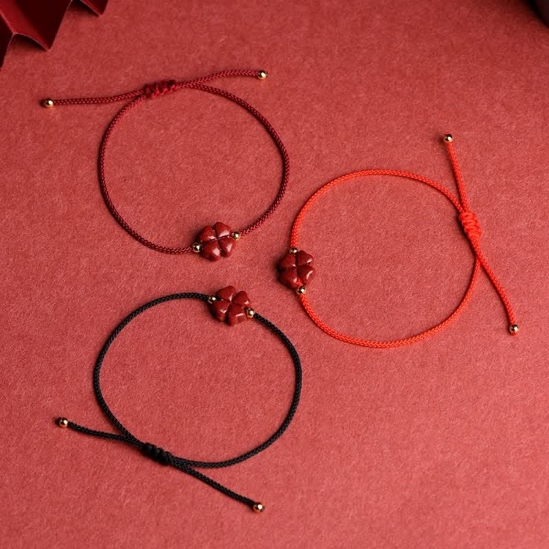 KarmaRipple's Authentic Cinnabar Four Leaf Clover Blessing Red String Bracelet Anklet p17