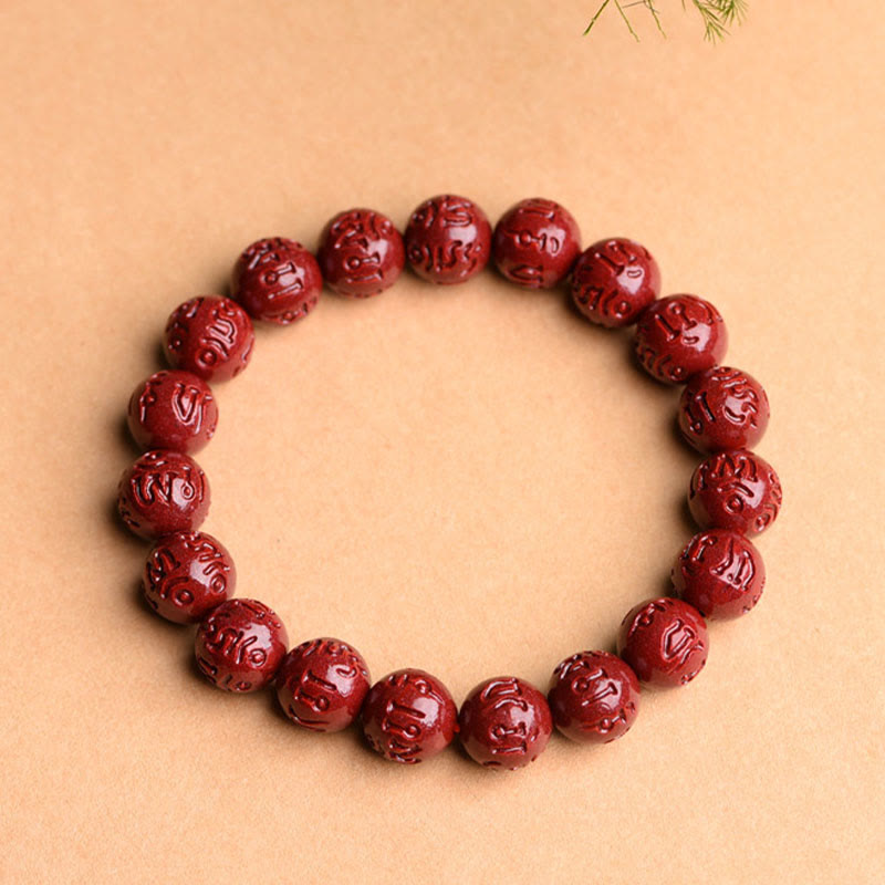 KarmaRipple's Authentic Cinnabar Om Mani Padme Hum Fret Pattern Lotus Blessing Bracelet p6