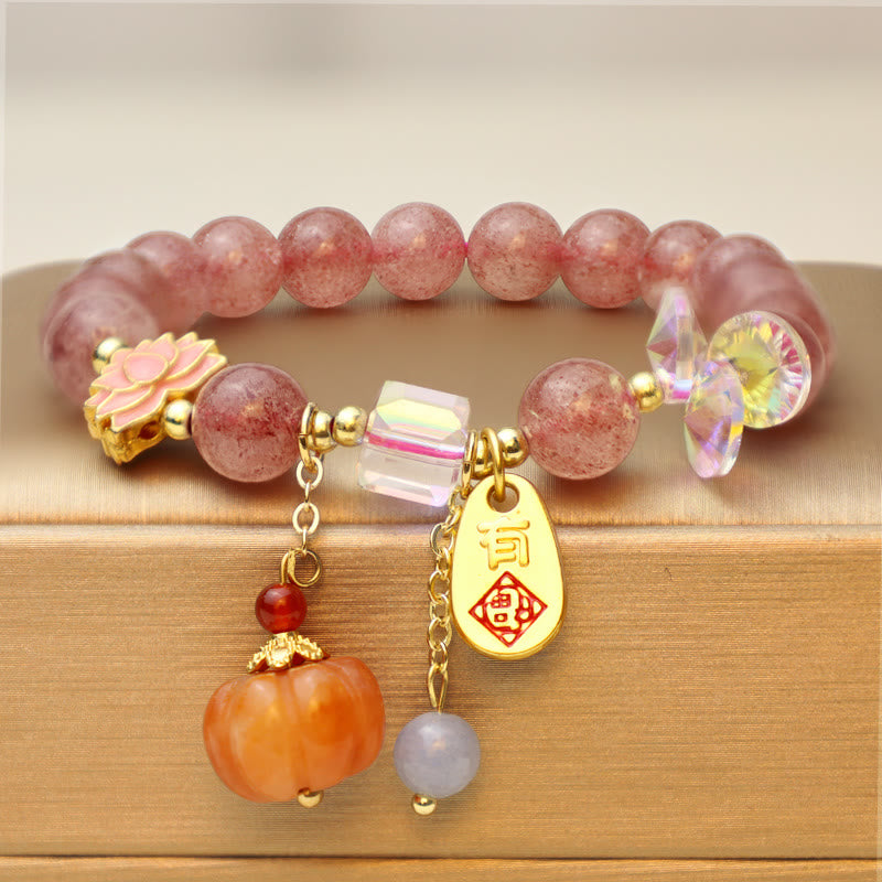 KarmaRipple's Authentic Strawberry Quartz Fu Character Pumpkin Talisman Positive Bracelet p5