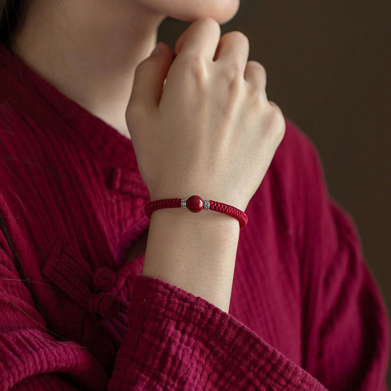 KarmaRipple's 925 Sterling Silver Authentic Cinnabar Bead Calm Handmade Woven String Bracelet p8