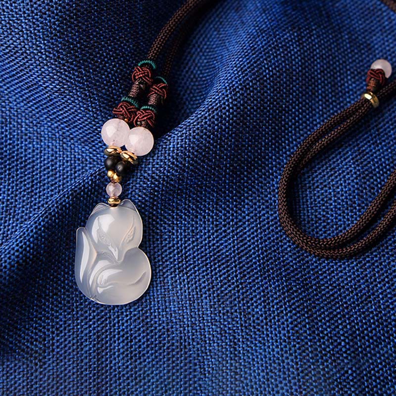 KarmaRipple's Chalcedony Fox Pink Gemstone Bead Balance String Pendant Necklace p8