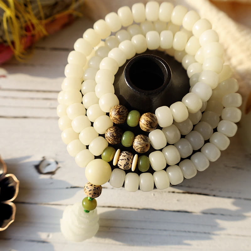 KarmaRipple's Ivory Jade Bodhi Lotus Mala Balance Pendant Bracelet p4