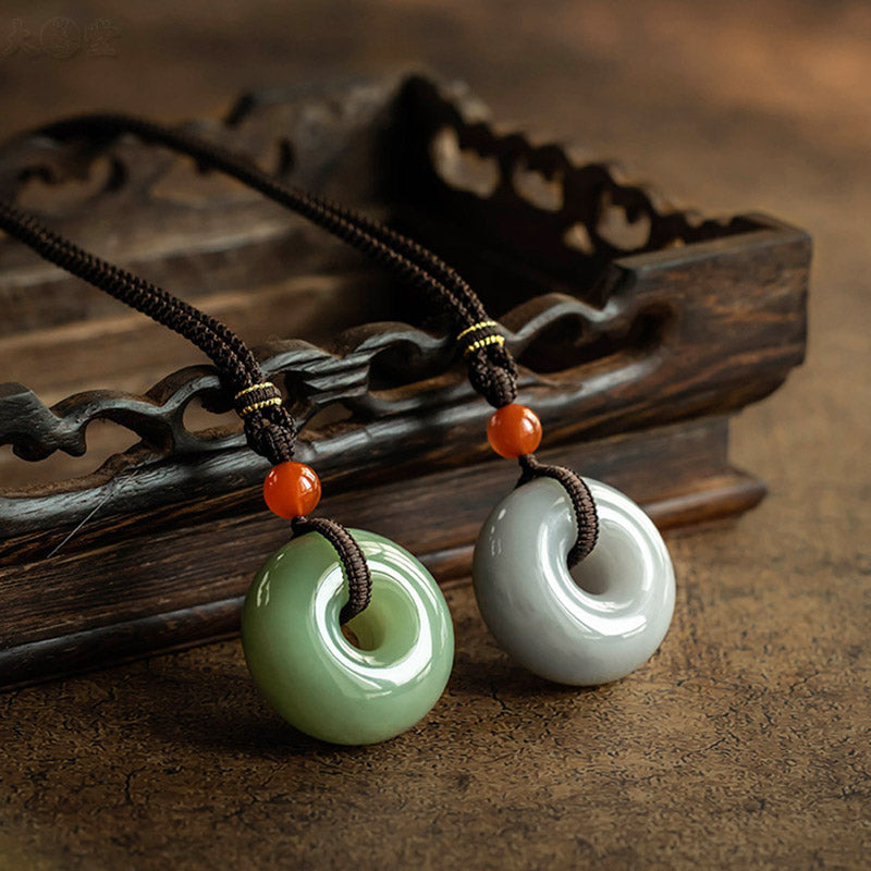 KarmaRipple's Authentic Round Jade Gray Jade Peace Buckle Fortune Pendant Necklace p3