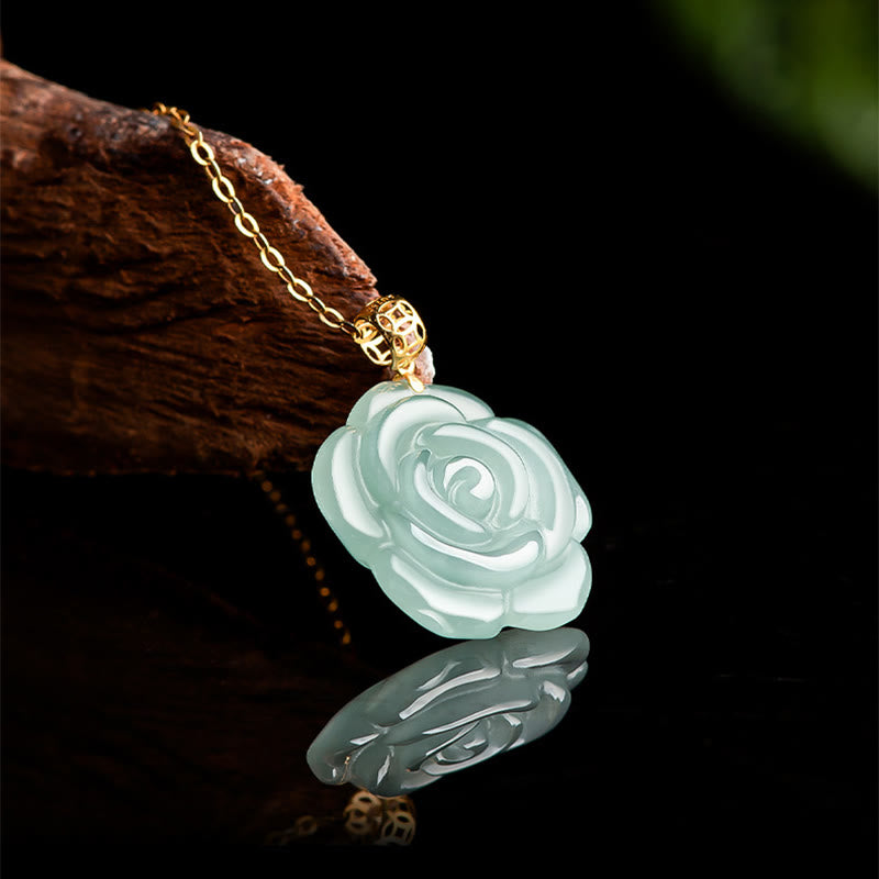 KarmaRipple's 18K Gold 925 Sterling Silver Authentic Jade Rose Fortune Pendant Necklace p4