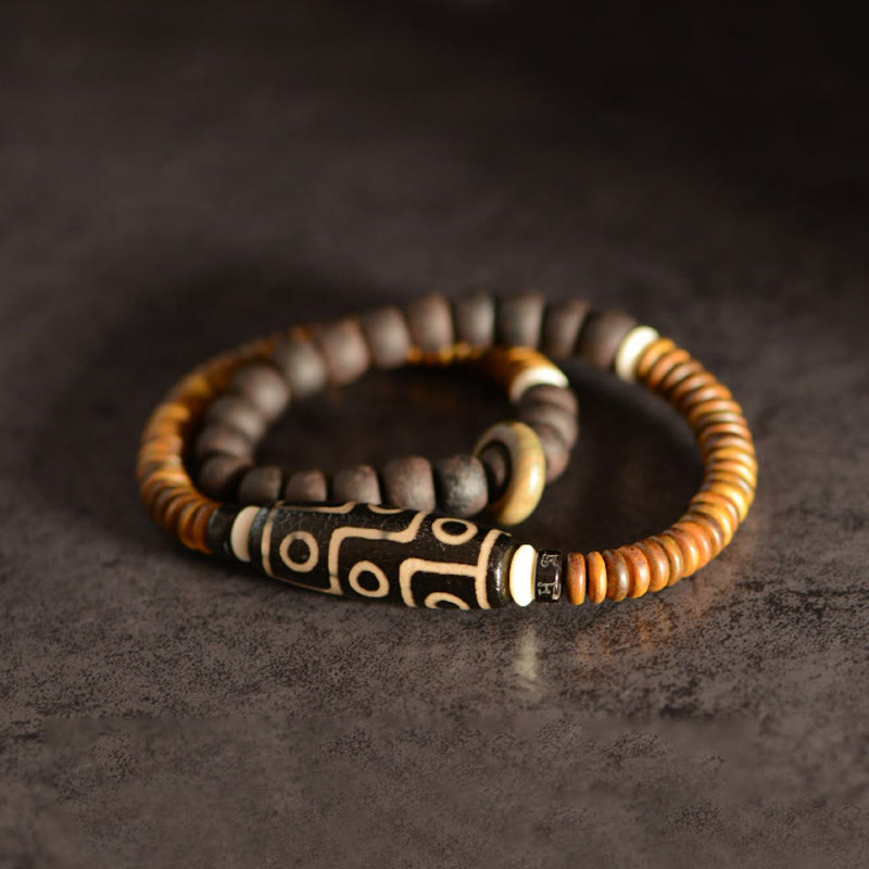 KarmaRipple's Tibetan Nine-Eye Dzi Bead Green Sandalwood Ebony Wood Peace Double Wrap Bracelet p8