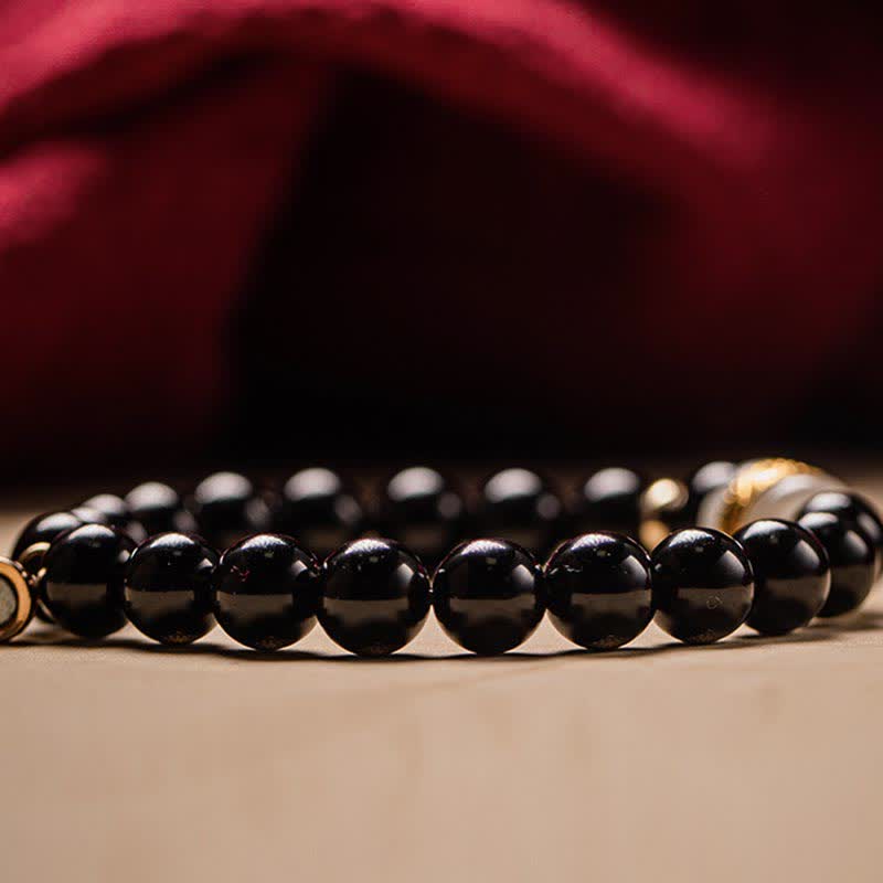 KarmaRipple's Black Obsidian Jade Om Mani Padme Hum Strength Pair Magnetic Bracelet p14
