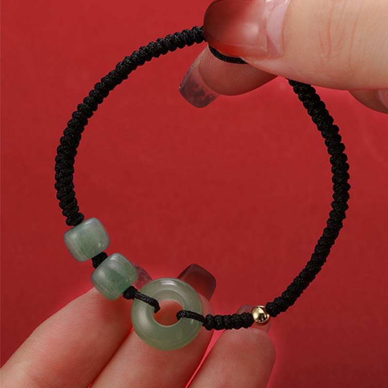 KarmaRipple's 2Pcs Green Aventurine Ivory Jade Peace Buckle Fortune Woven Pair Bracelet p13