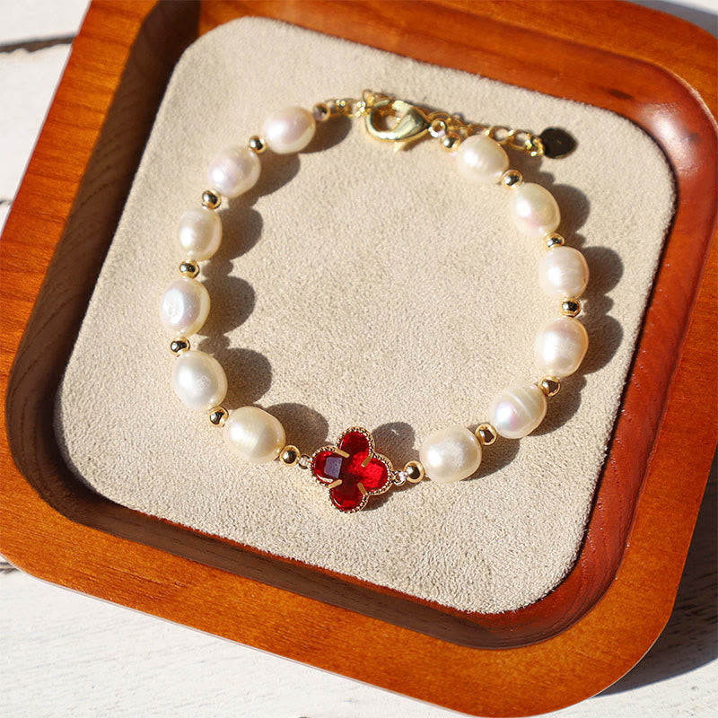 KarmaRipple's Pearl Four Leaf Clover Wealth Chain Bracelet p9