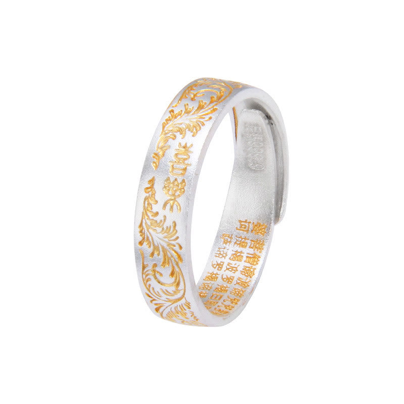 KarmaRipple's KarmaRipple 999 Sterling Silver Gold-Painted Joyful Flower Pattern Peaceful Heart Sutra Ring p10