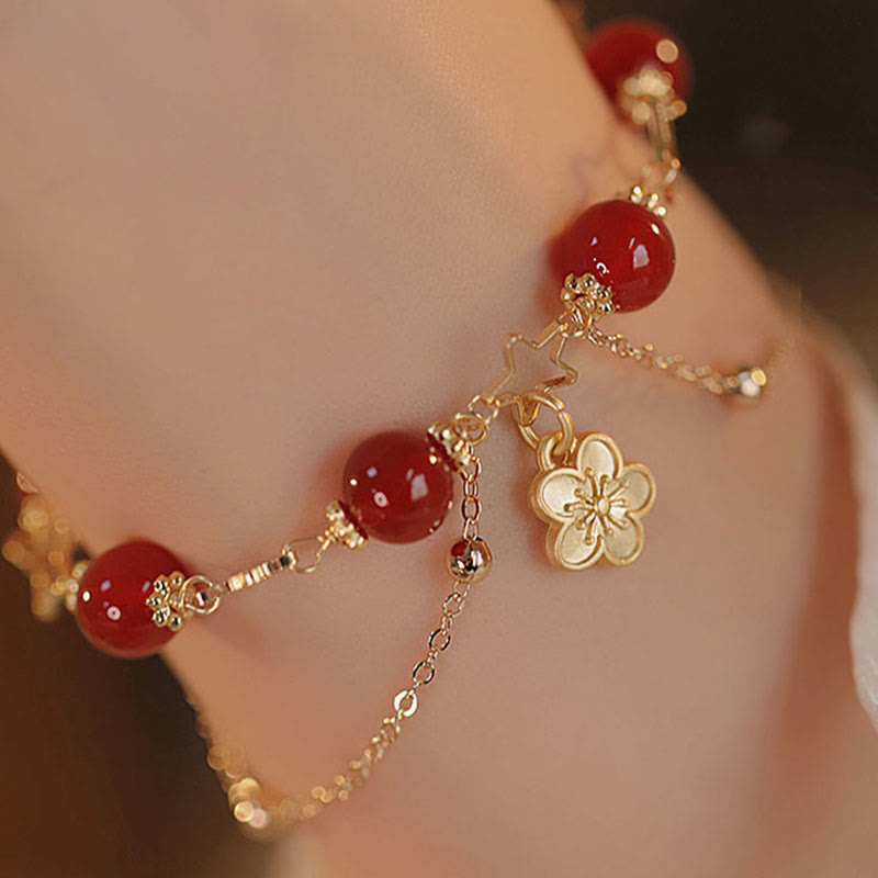 KarmaRipple's 14k Gold Plated Red Agate Star Flower Talisman Calm Bracelet p1