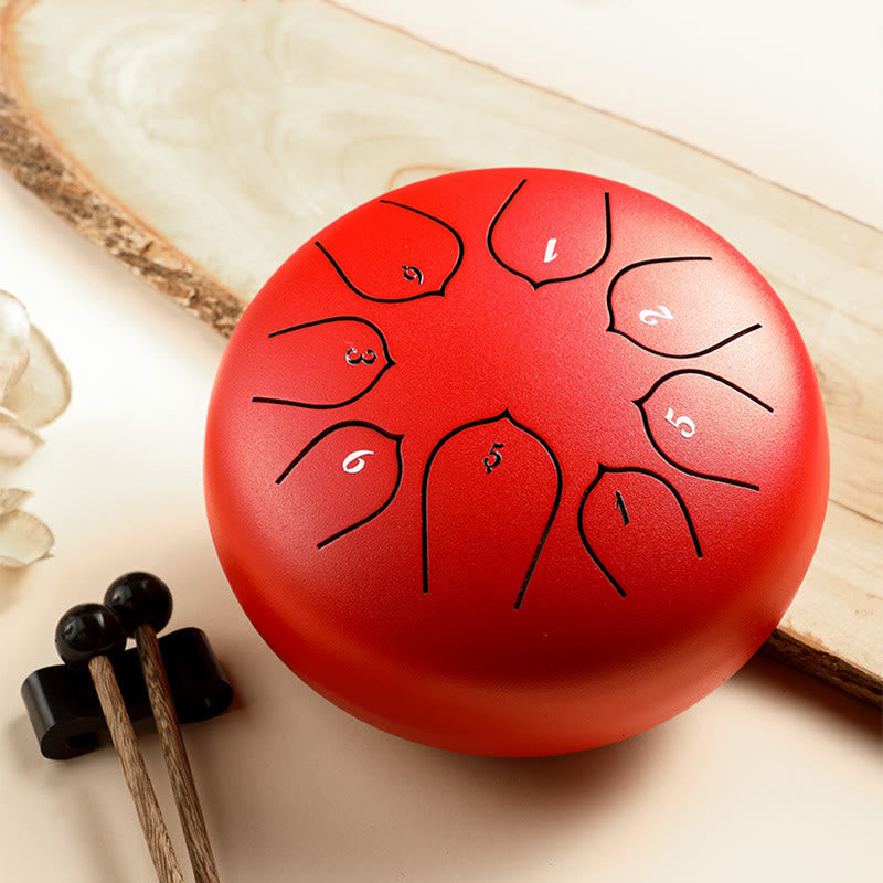 KarmaRipple's Steel Tongue Drum Sound Balancing Meditation Lotus Pattern Drum Kit 8 Note 6 Inch Percussion Instrument p14