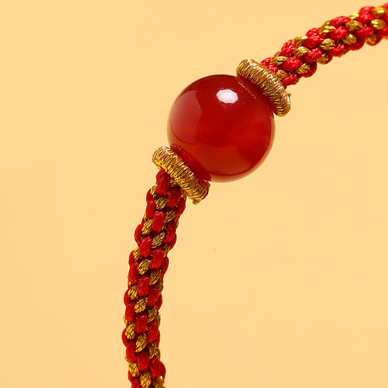 KarmaRipple's Handmade Red Agate Amethyst Golden Rutilated Quartz Pink Gemstone Bead Calm Woven Bracelet p10