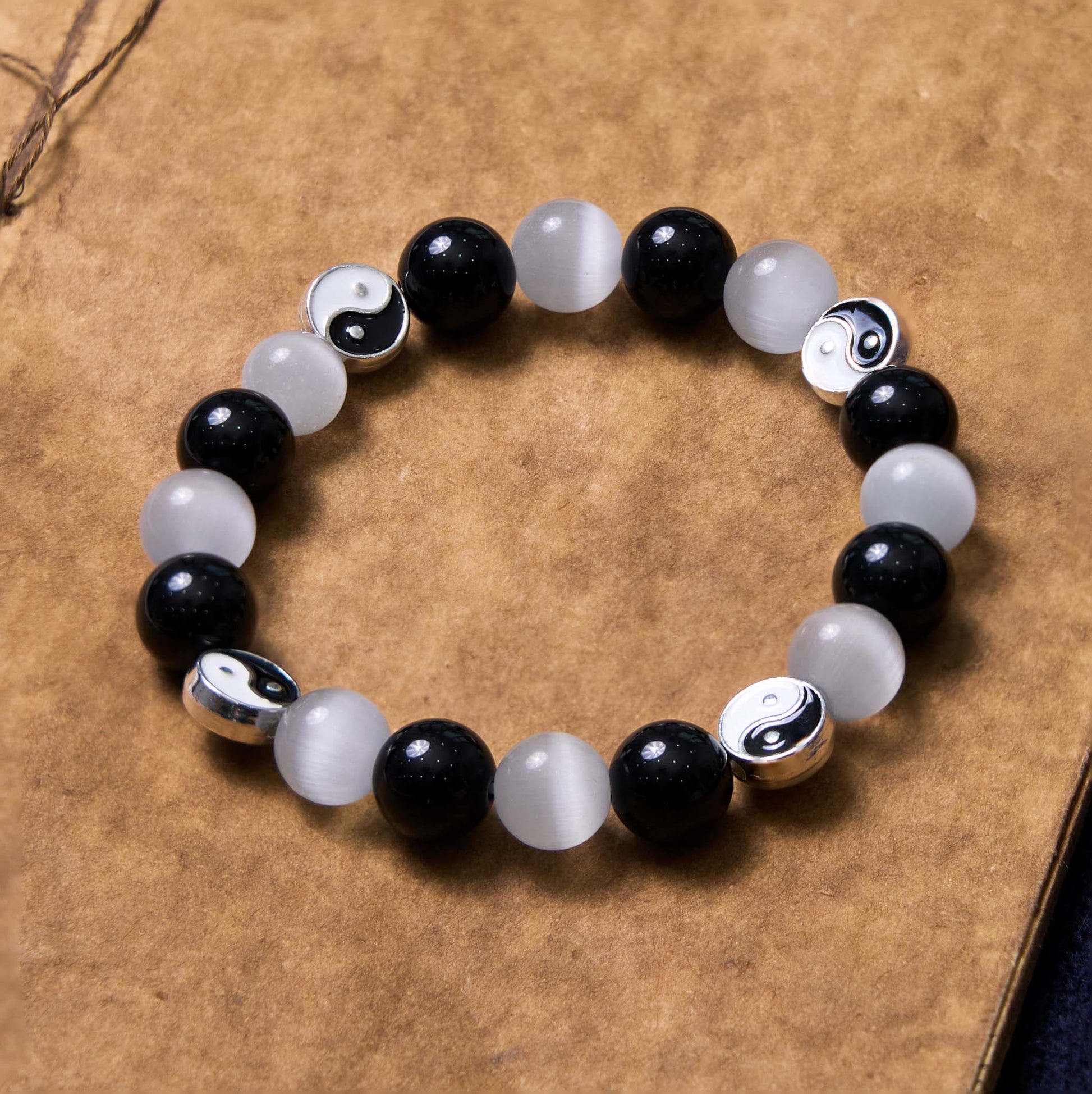 KarmaRipple's Black Obsidian Cat's Eye Yin Yang Purification Strength Bracelet p1