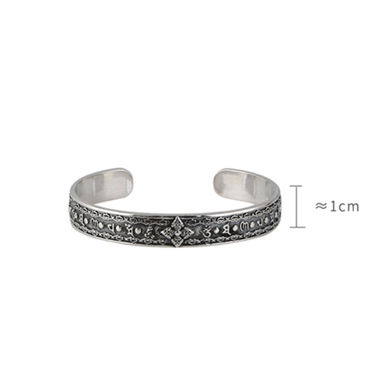 KarmaRipple's 925 Sterling Silver Om Mani Padme Hum Double Dorje Engraved Wisdom Cuff Bracelet Bangle p16