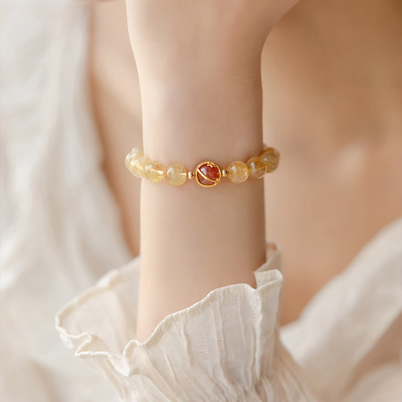 KarmaRipple's Golden Rutilated Quartz Strawberry Quartz Star Protection Bracelet p3