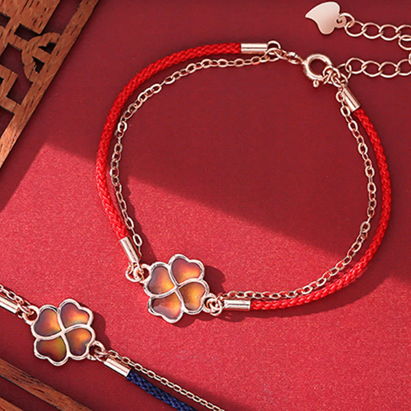 KarmaRipple's 925 Sterling Silver Color-changing Four Leaf Clover Fortune Protection Red String Bracelet p4