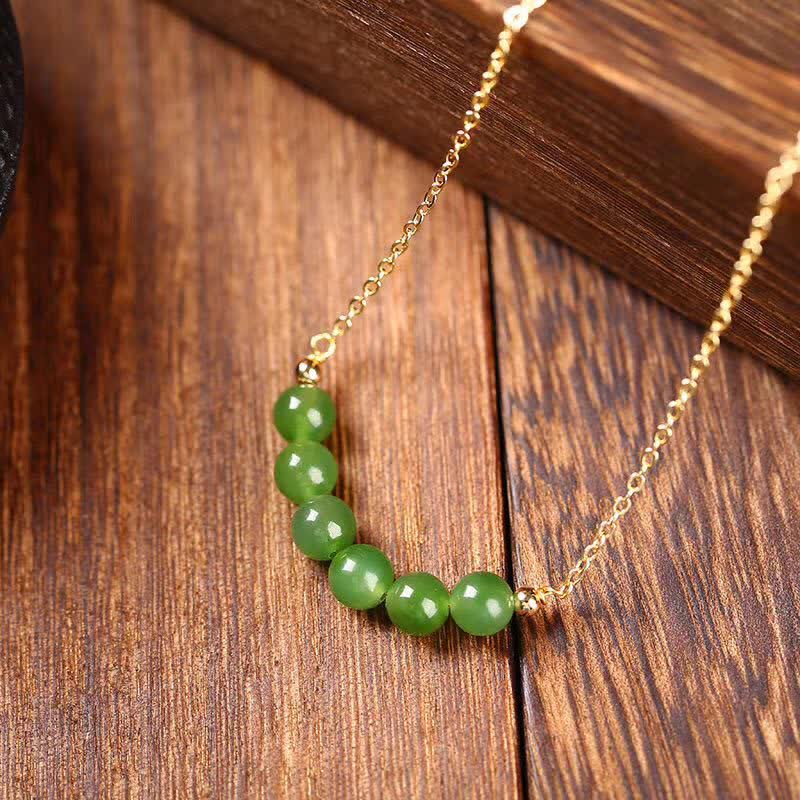 KarmaRipple's 14k Gold Plated Hetian Cyan Jade Beaded Fortune Pendant Necklace p3
