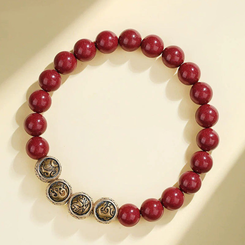 KarmaRipple's 925 Sterling Silver Authentic Cinnabar Four Beasts Blessing Bracelet p34