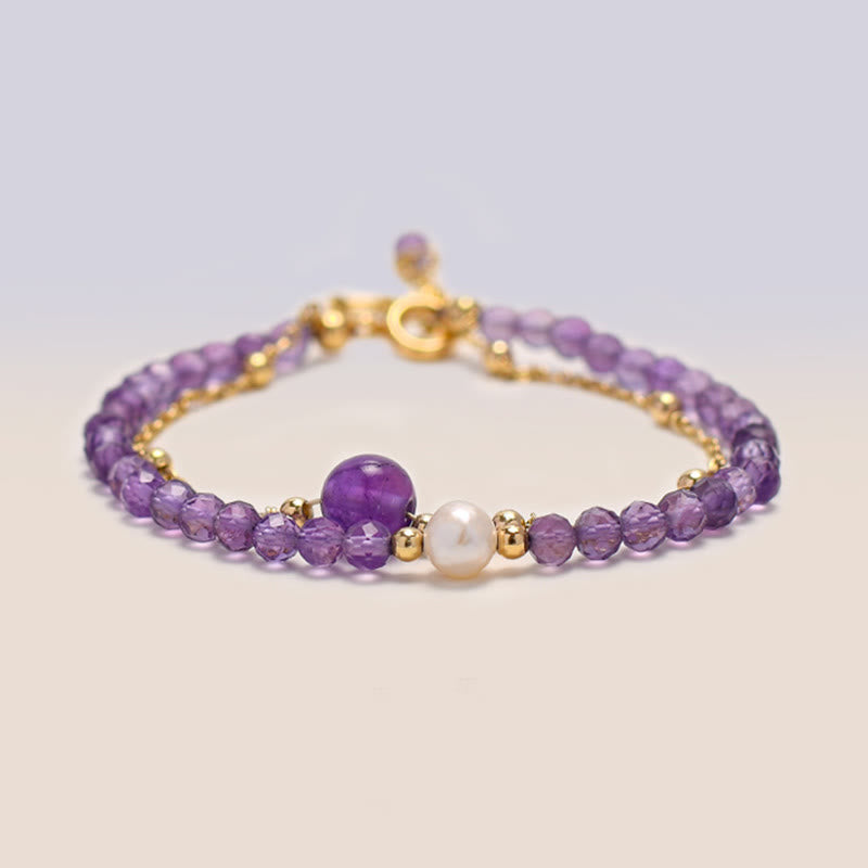 KarmaRipple's 14K Gold Plated Amethyst Gemstone Balancing Double Layer Chain Bracelet p5
